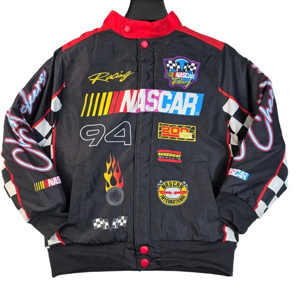 Nascar Boys Bomber Jacket Size 6/7 Black Checkered Racing New - Picture 1 of 7